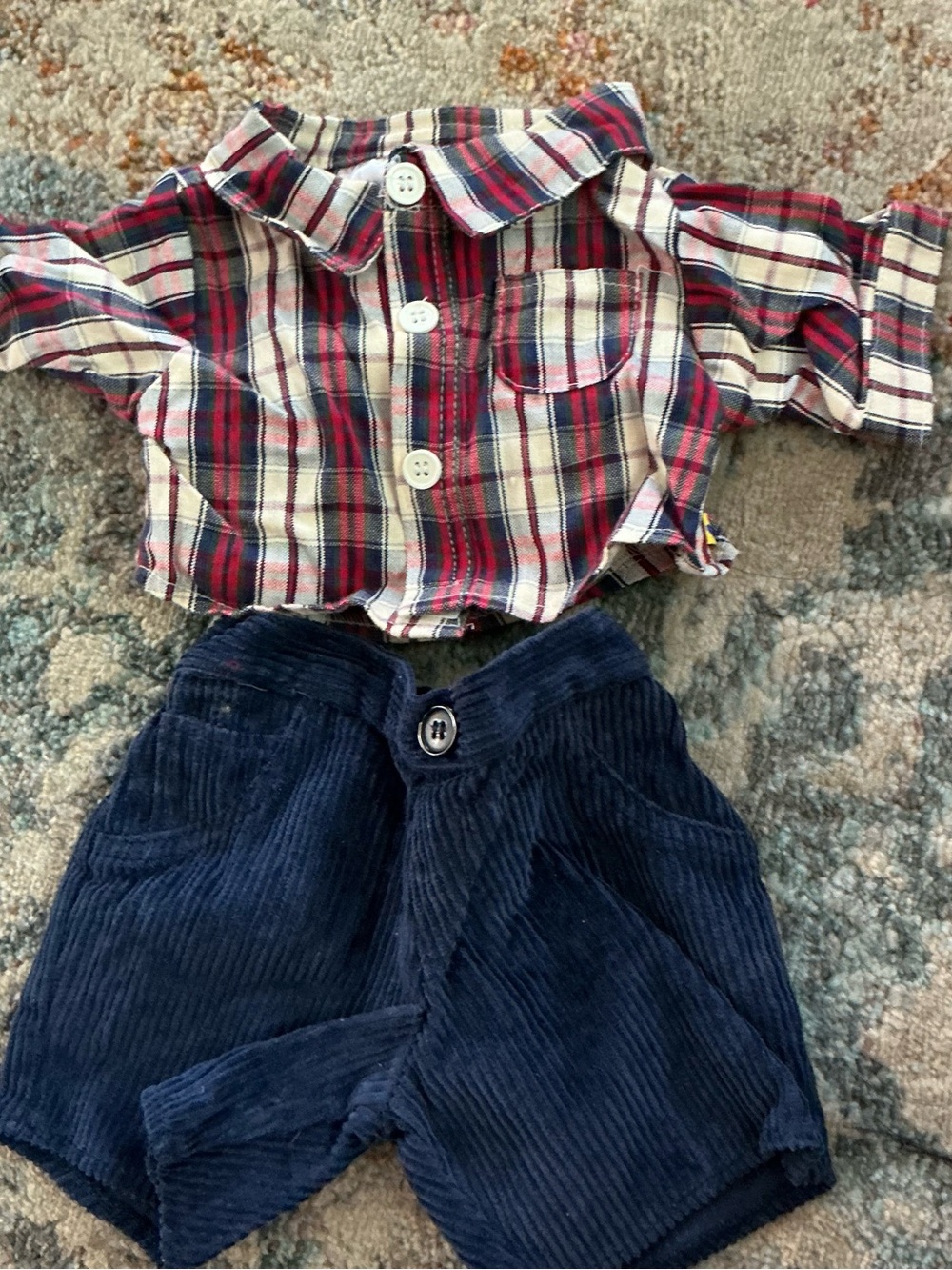 Build-A-Bear Plaid Button-Down Shirt in Red, Cream & Navy
